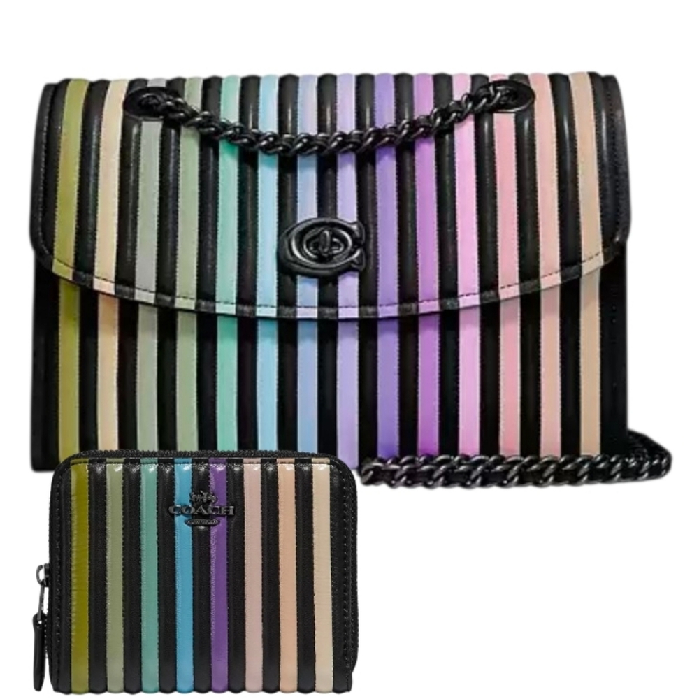 🌈🔹️COACH🔹️ Parker Ombrè Quilted Striped Multicolor Women's Bag + Wallet Set